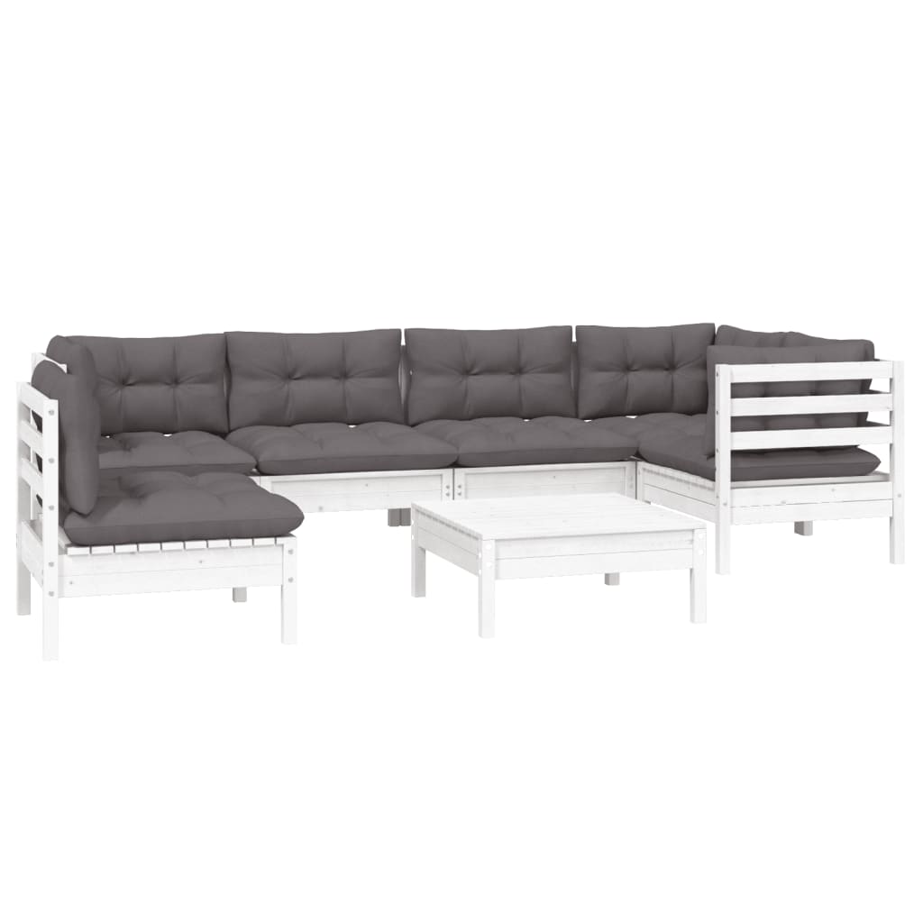 7 Pcs conjunto lounge de jardim c/ almofadões pinho branco
