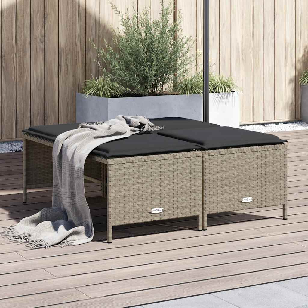 Bancos de jardim com almofadões 4 pcs vime PE cinzento-claro