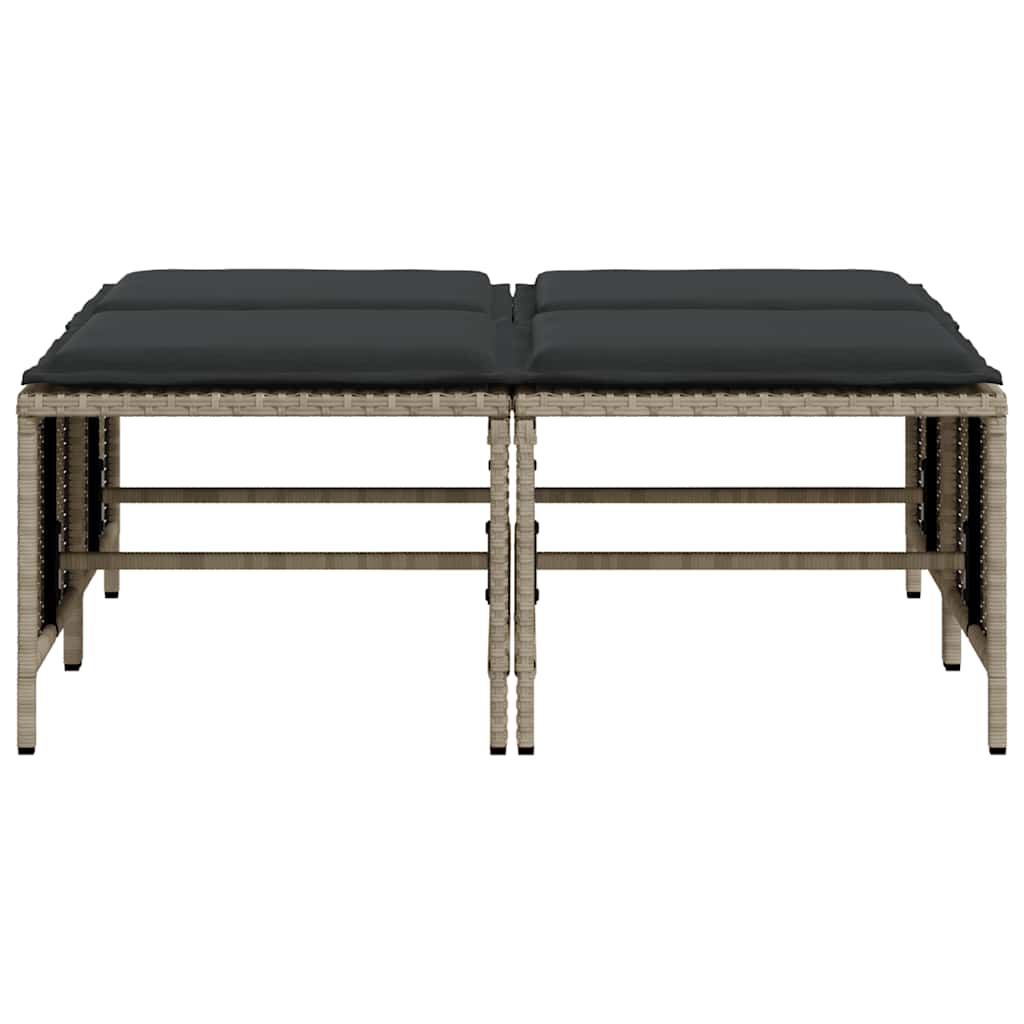 Bancos de jardim com almofadões 4 pcs vime PE cinzento-claro