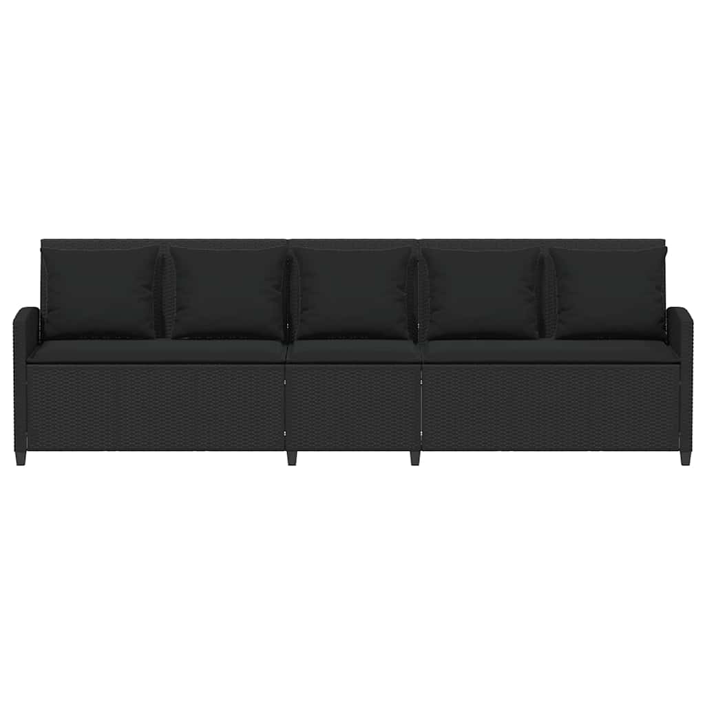Sofá de jardim 5 lugares com almofadões vime PE preto