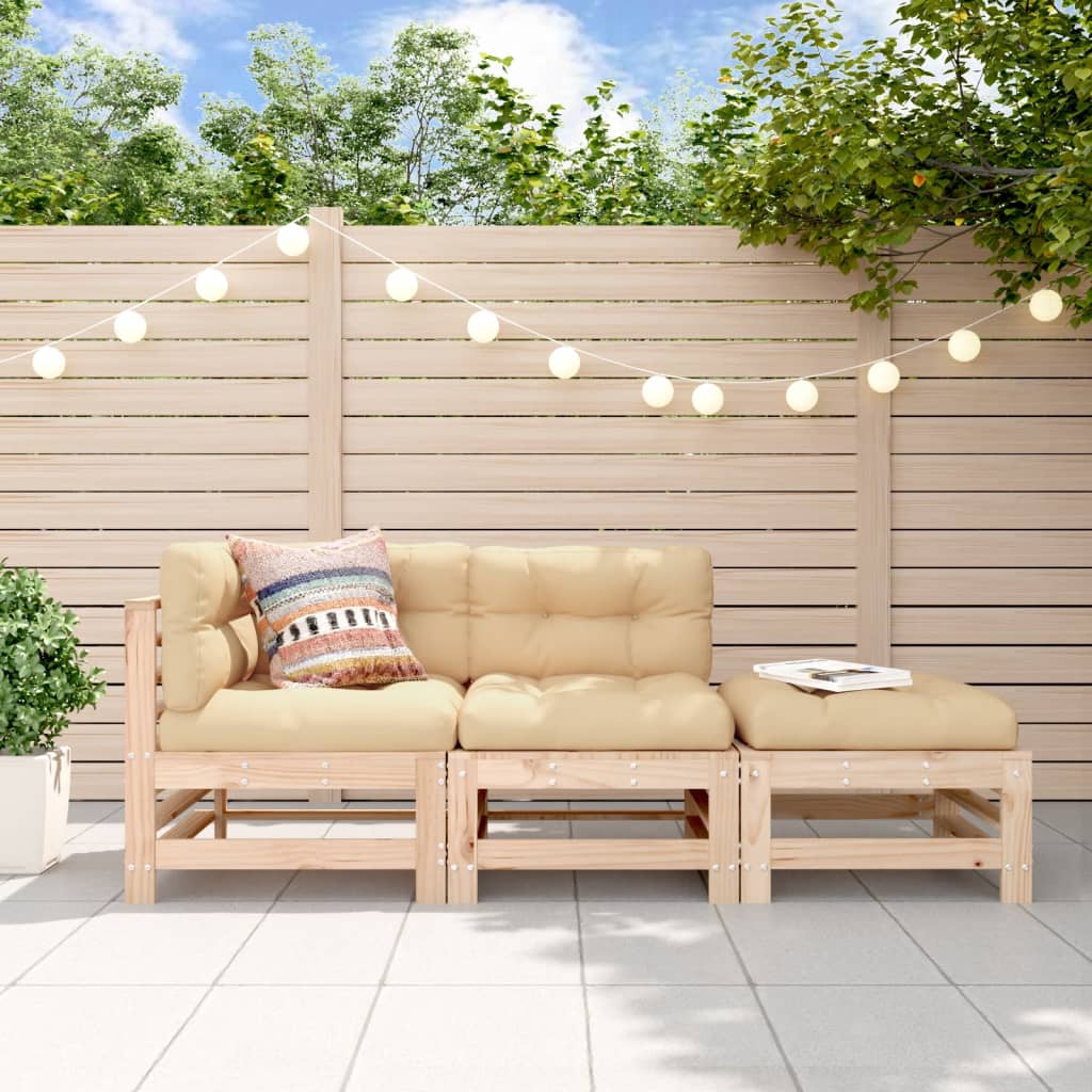 3 Pcs conjunto lounge de jardim madeira de pinho maciça