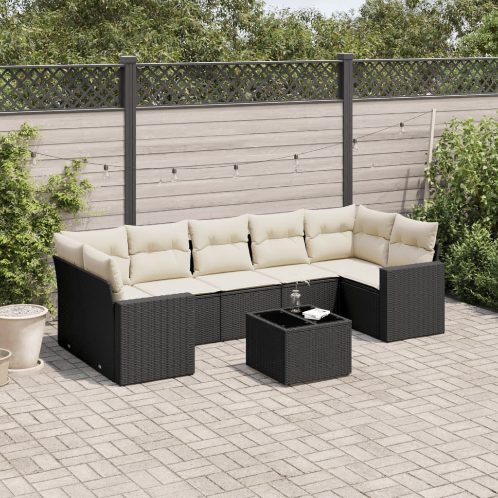 8 Pcs conjunto sofás de jardim com almofadões vime PE preto
