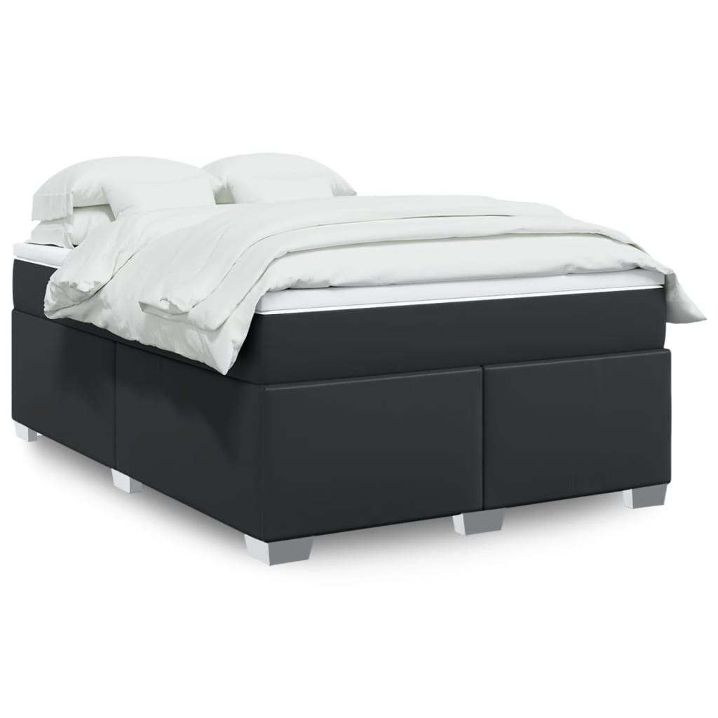 Cama com molas/colchão 140x190 cm couro artificial preto