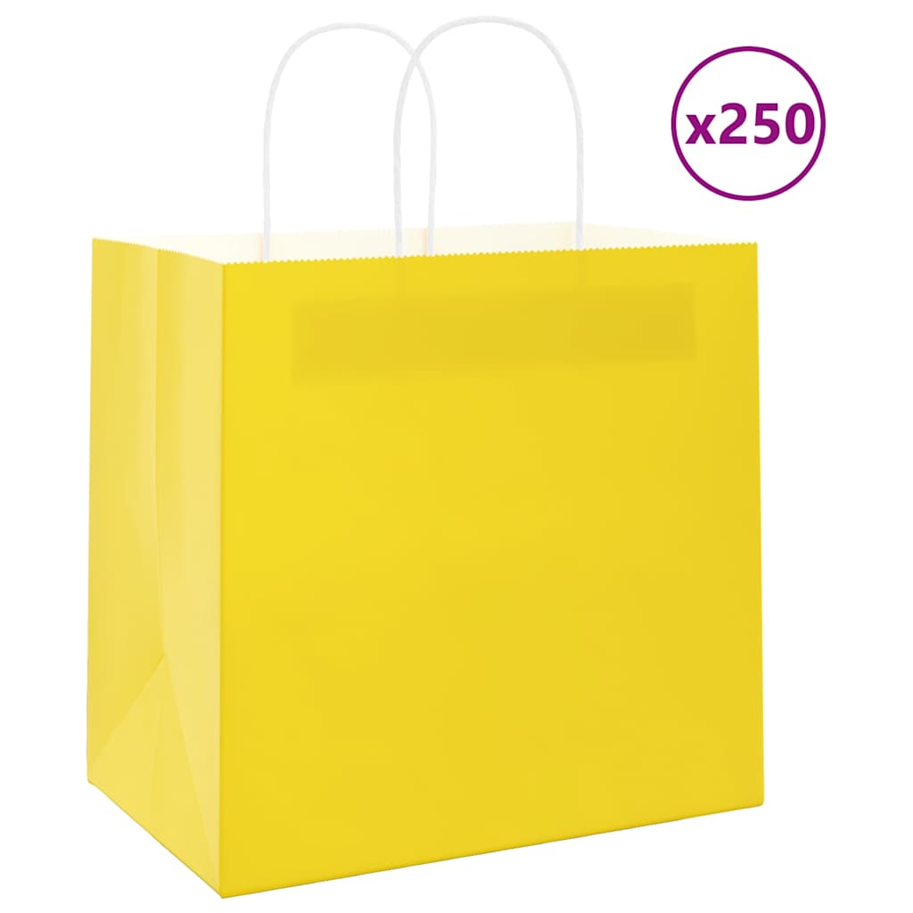 Sacos de papel 250 unid com alças amarelo 26x17x25 cm
