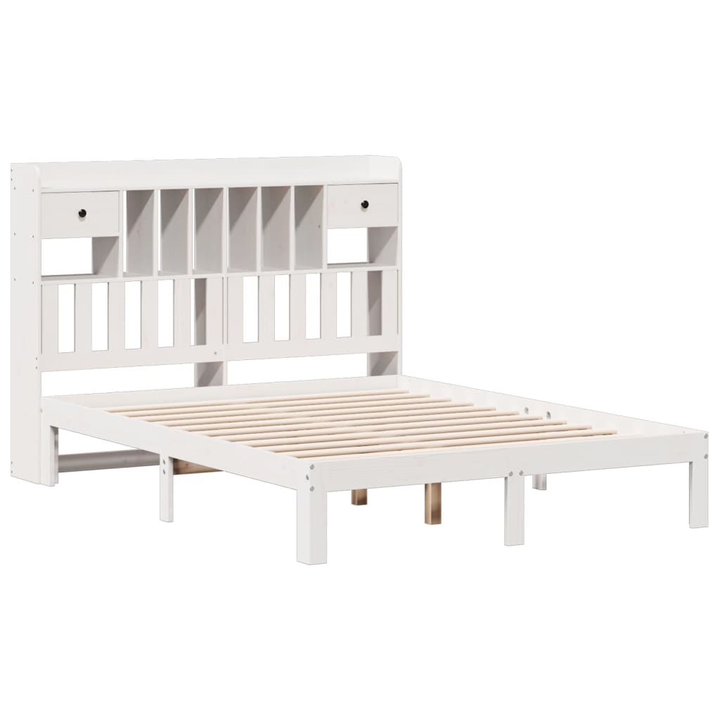 Cama com estante sem colchão 140x190 cm pinho maciço branco