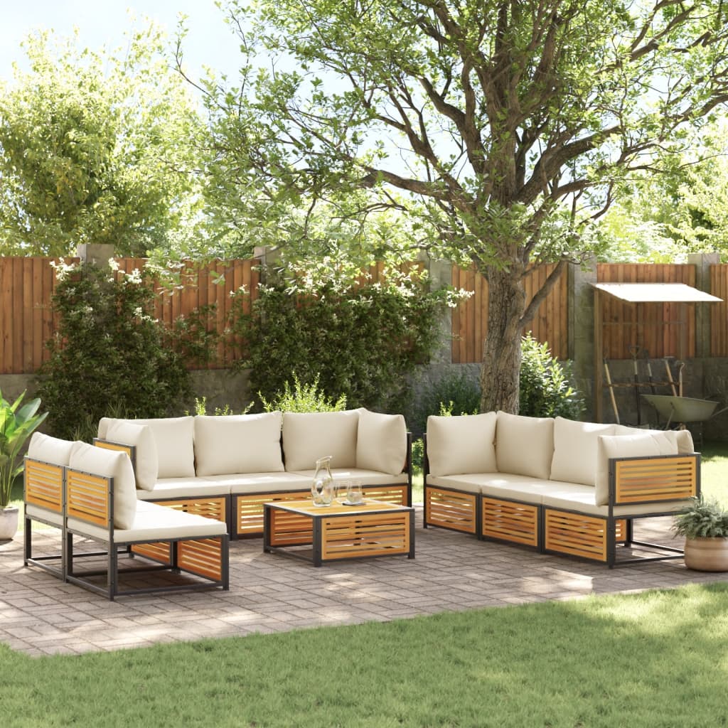 9 Pcs conjunto de sofás de jardim com almofadões acácia maciça