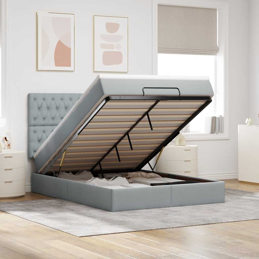 Estrutura de cama otomana com colchão 140x190 cm cinzento claro