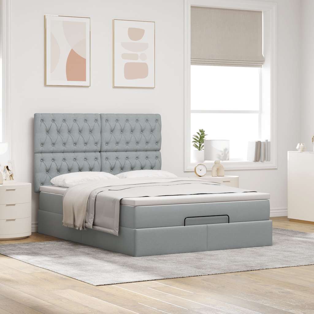 Estrutura de cama otomana com colchão 140x190 cm cinzento claro