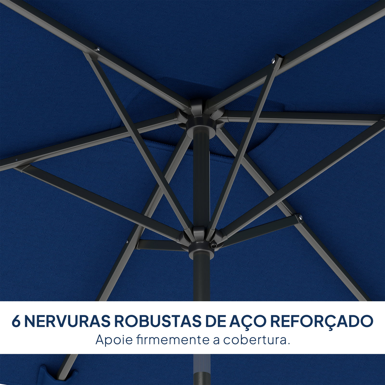 Chapéu de sol de alumínio 198x294x255 cm chapéu retangular de jardim inclinável com manivela e mastro desmontável azul-marinho