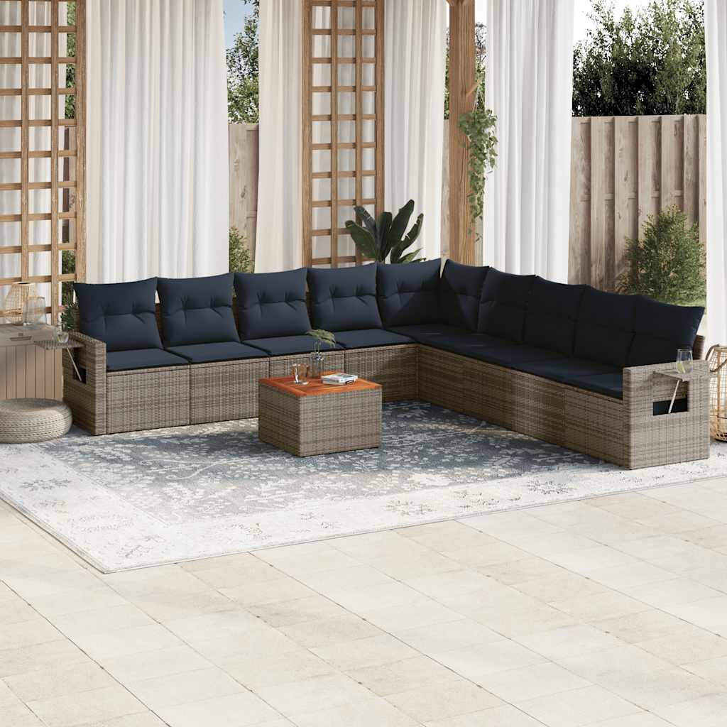 Conjunto de sofá de jardim com 10 peças e almofadas em rattan sintético cinza