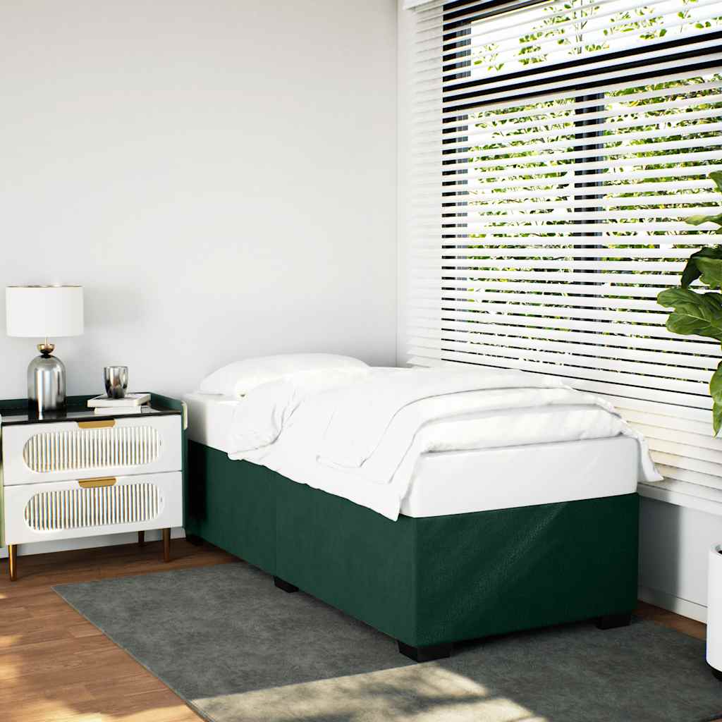 Estrutura de cama sem colchão 80x200 cm veludo verde-escuro
