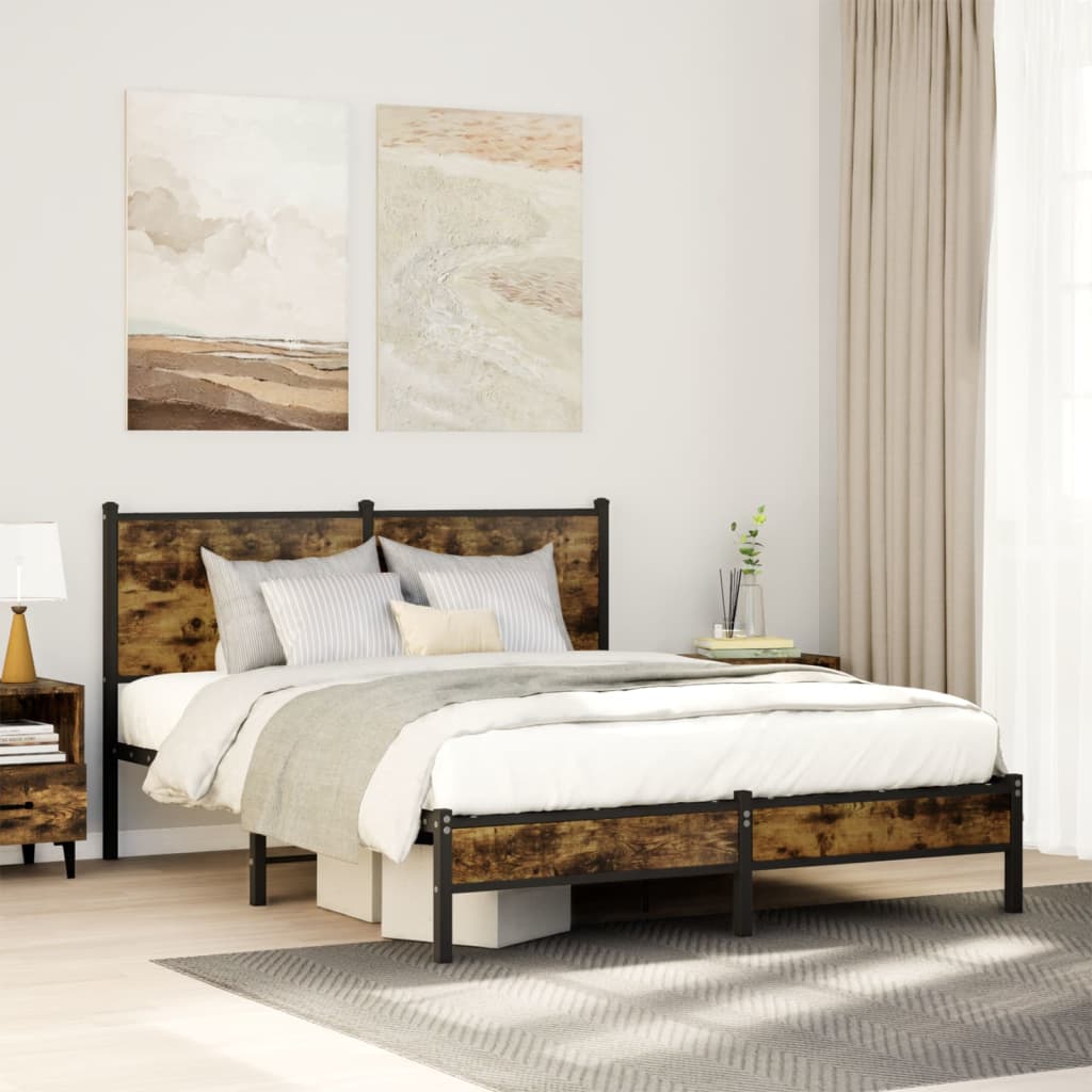 Estrutura de cama sem colchão 137x190 cm metal carvalho fumado