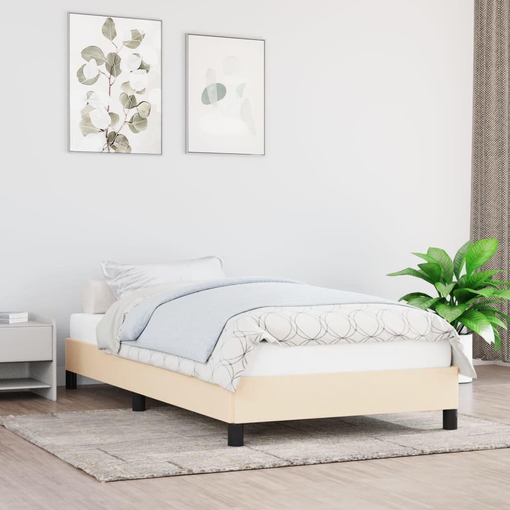Estrutura de cama sem colchão 100x200 cm tecido cor creme