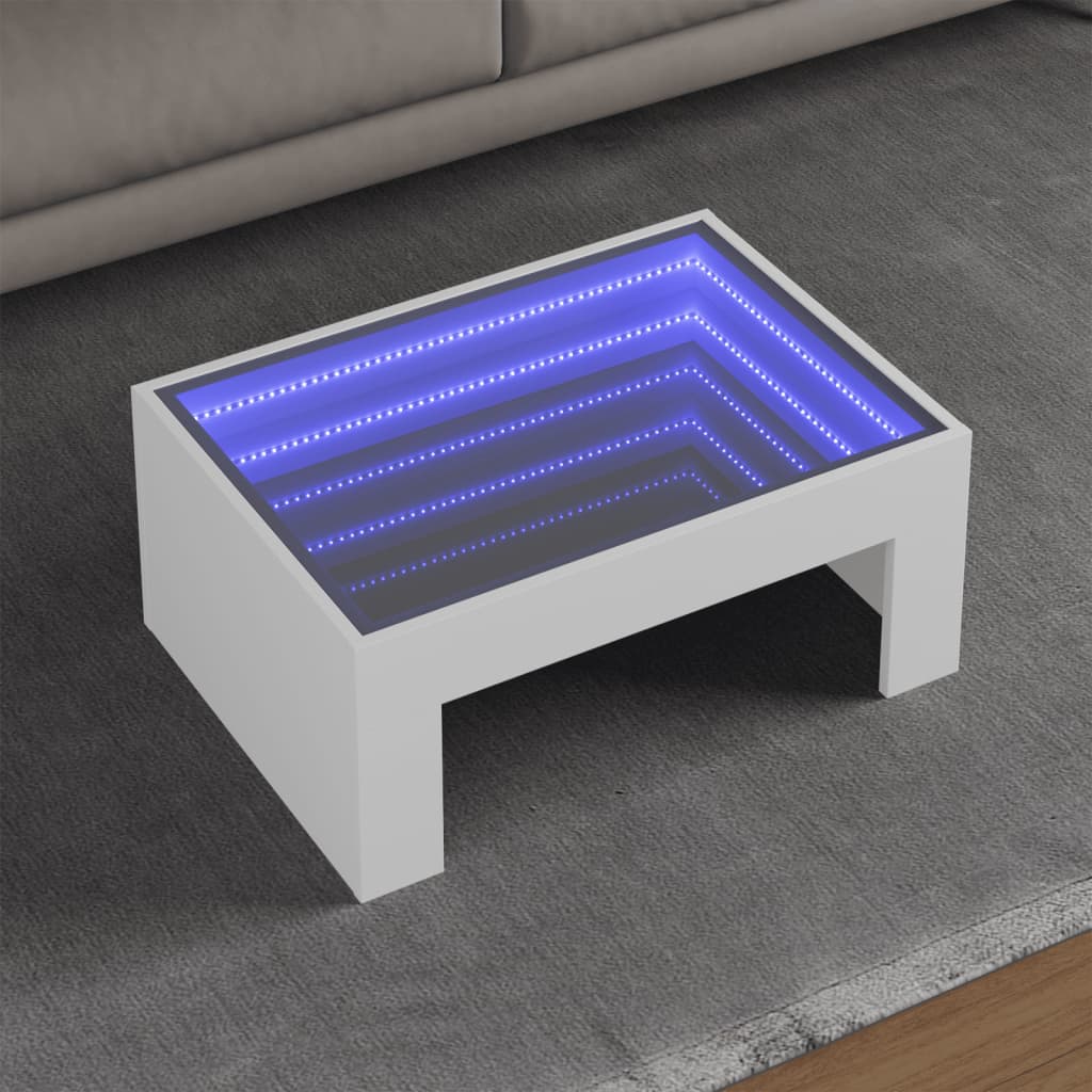 Mesa de centro luzes LED infinity 70x50x30 cm branco