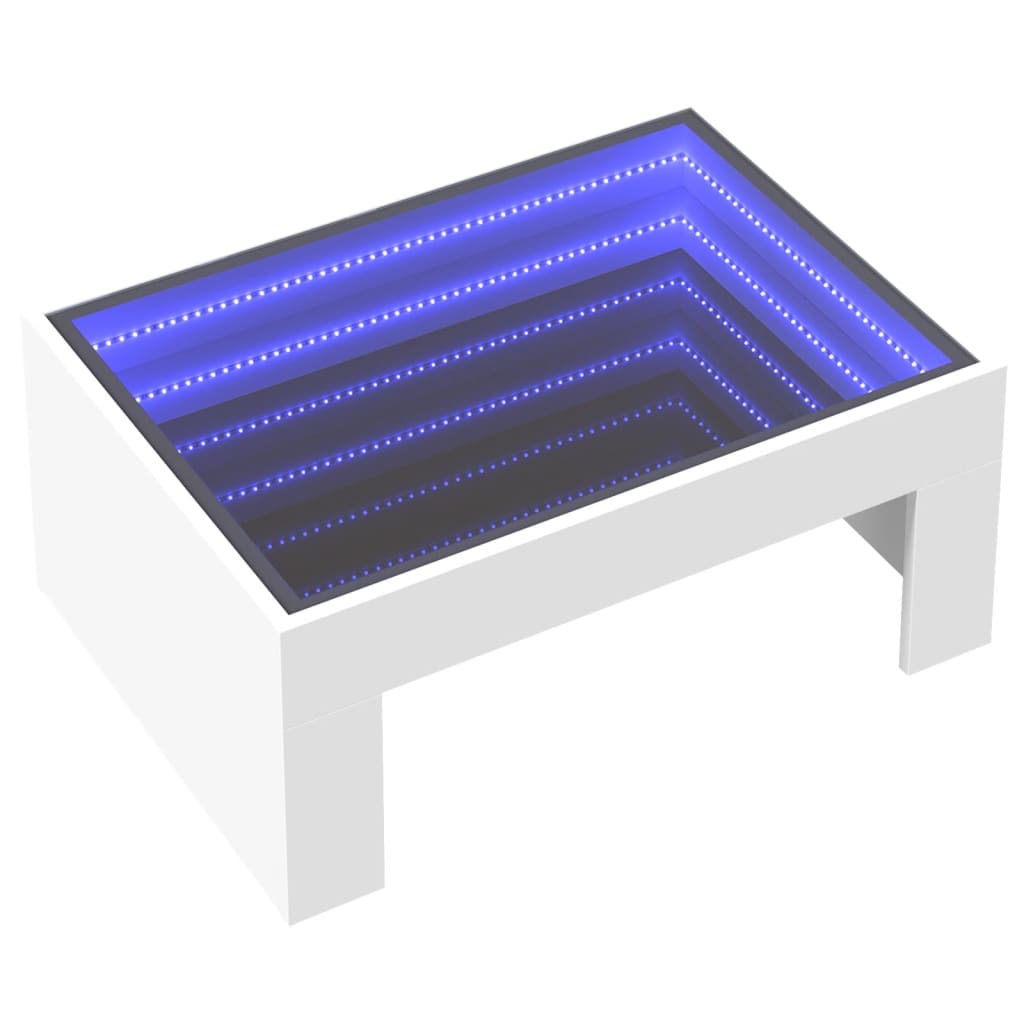 Mesa de centro luzes LED infinity 70x50x30 cm branco