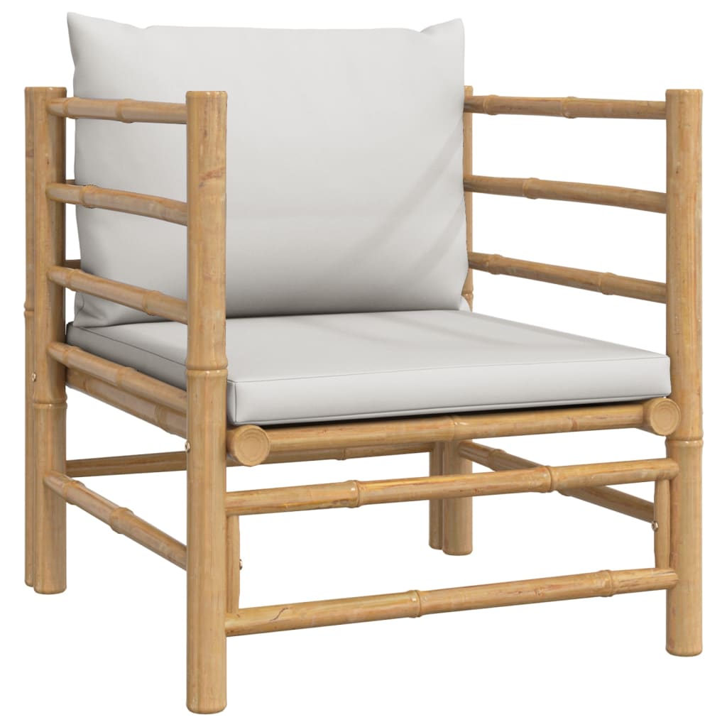 5 Pcs conj. lounge de jardim bambu c/ almofadões cinzento-claro