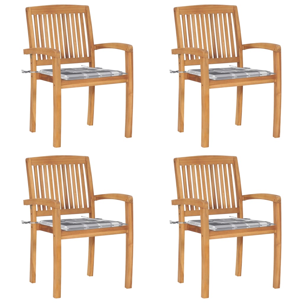 Cadeiras de jardim empiháveis c/ almofadões 4 pcs teca maciça