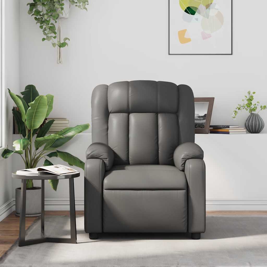 Poltrona de massagens reclinável couro artificial cinzento