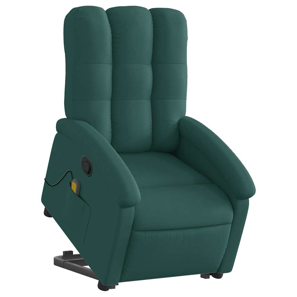 Poltrona reclinável elevatória de massagens tecido verde-escuro