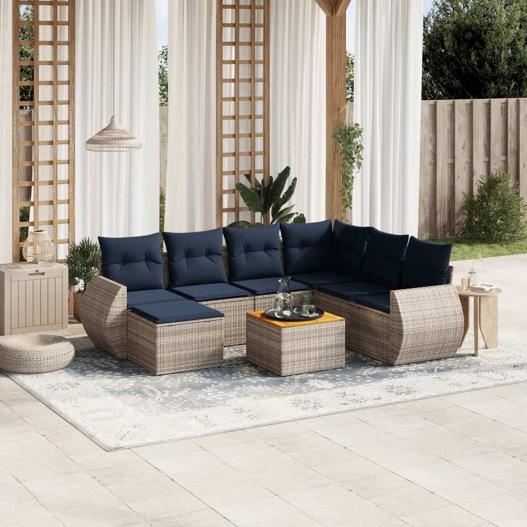 Conjunto de sofá de jardim com 8 peças e almofadas em rattan sintético cinza
