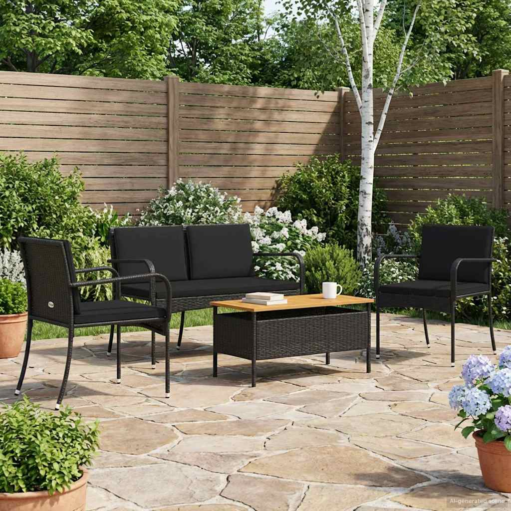 Conjunto para jardim preto vime PE