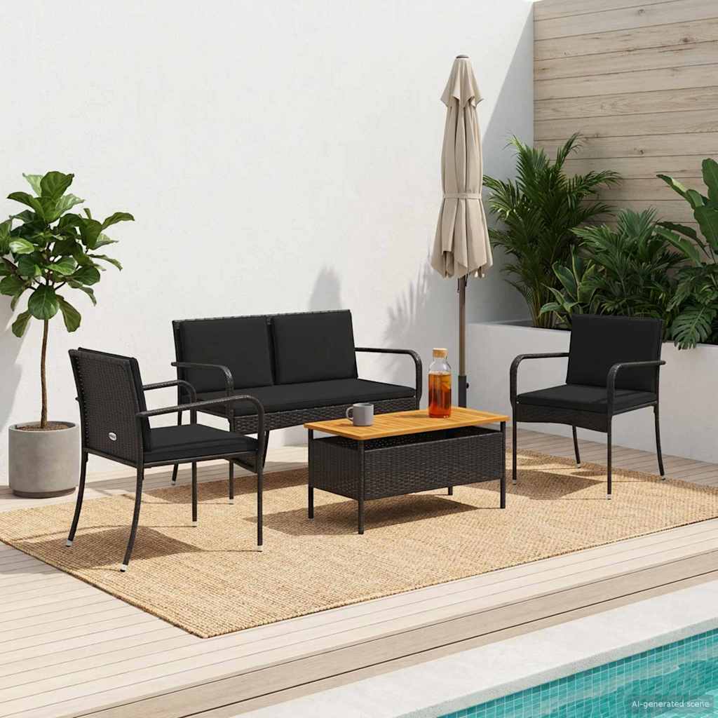 Conjunto para jardim preto vime PE