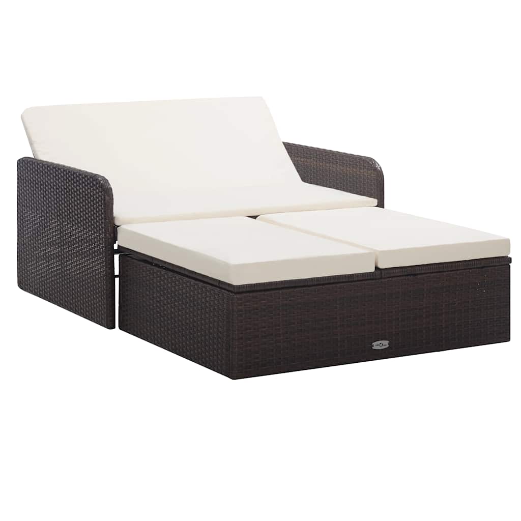 2 Pcs conjunto lounge jardim c/ almofadões vime PE castanho