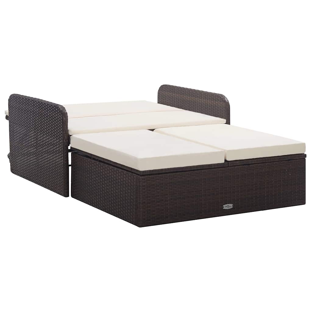 2 Pcs conjunto lounge jardim c/ almofadões vime PE castanho