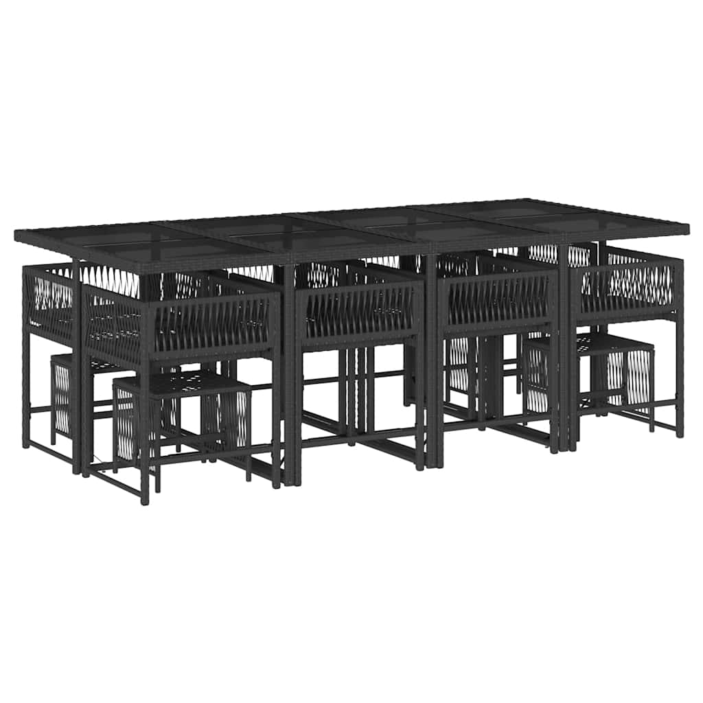 13 Pcs conjunto de jantar p/jardim com almofadões vime PE preto
