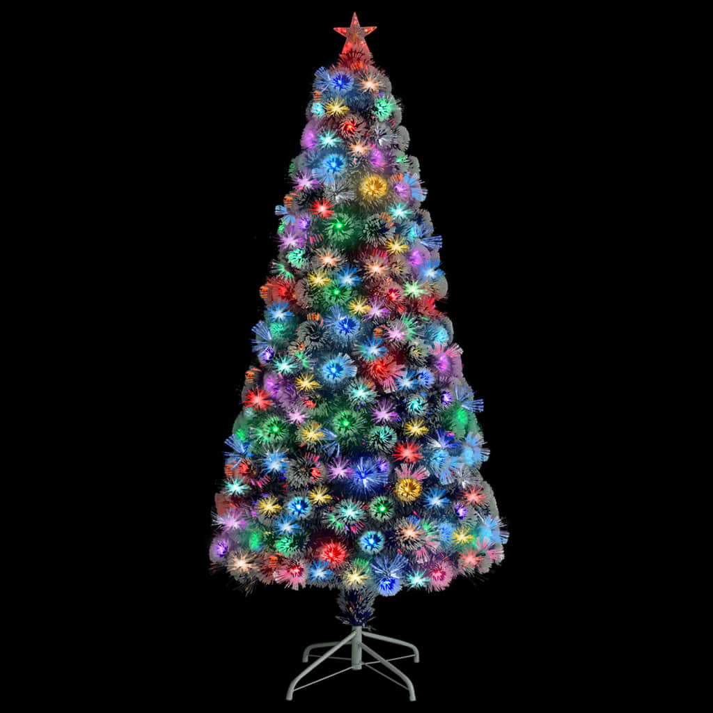 Árvore natal artificial pré-iluminada fibra ótica branco/azul