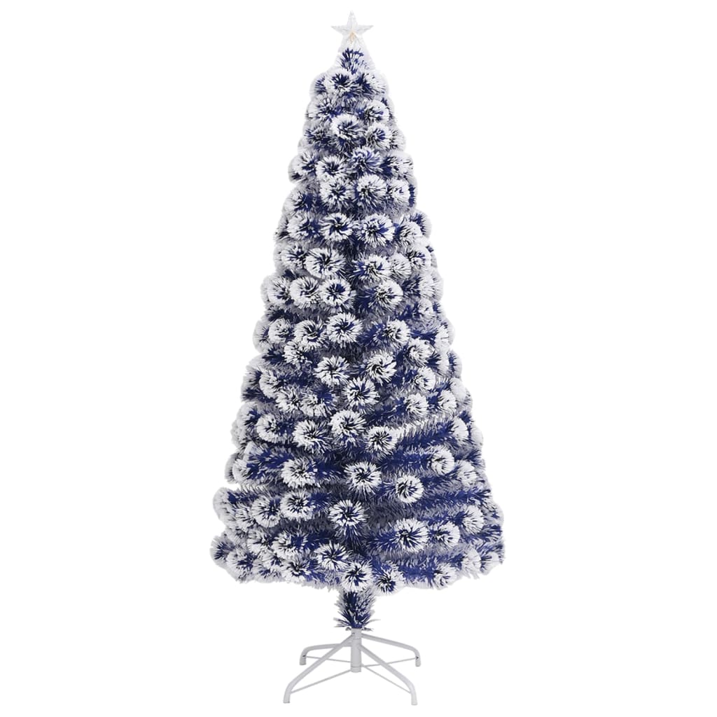 Árvore natal artificial pré-iluminada fibra ótica branco/azul