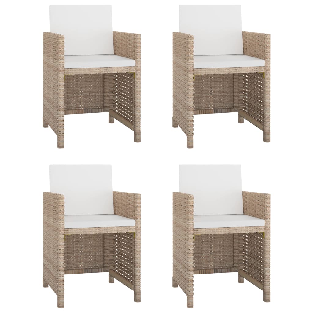 5 Pcs conjunto jantar exterior com almofadões vime PE bege