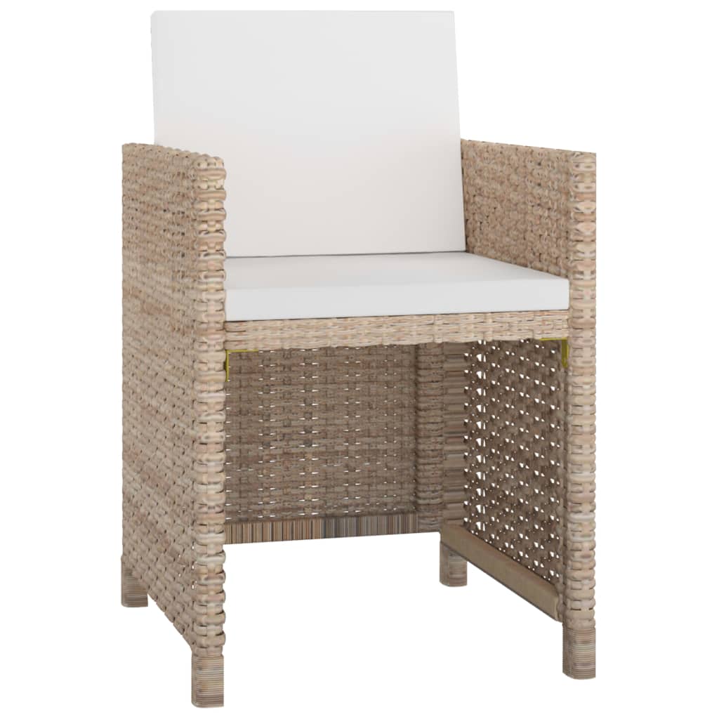 5 Pcs conjunto jantar exterior com almofadões vime PE bege