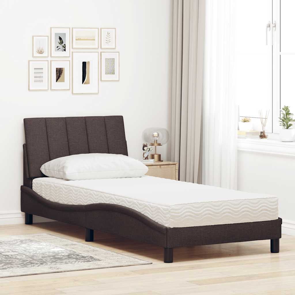 Cama com colchão hanko 90x190 cm tecido castanho-escuro
