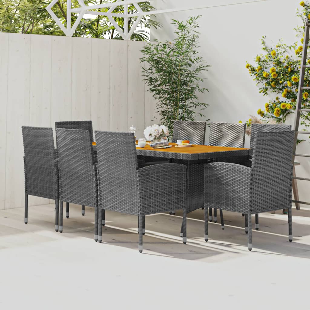 9 Pcs conjunto de jantar para exterior vime PE cinzento