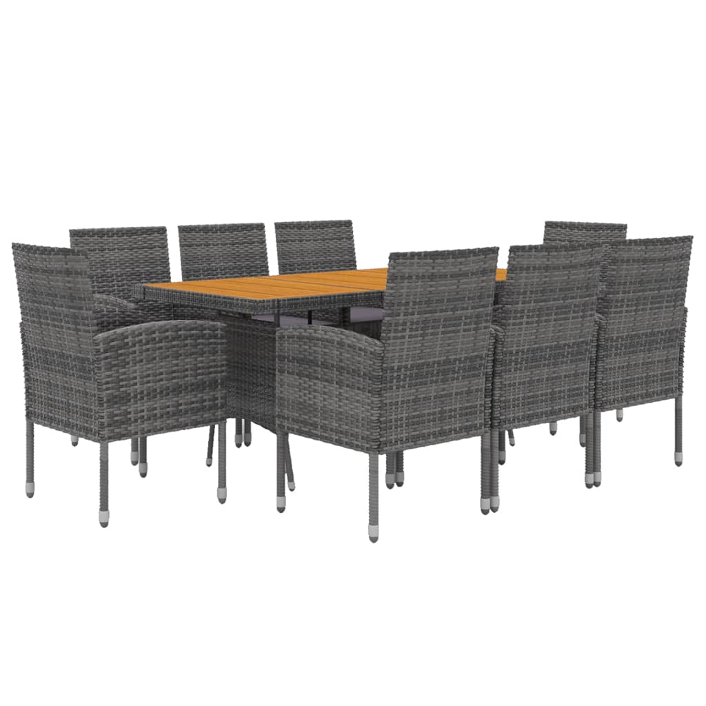 9 Pcs conjunto de jantar para exterior vime PE cinzento