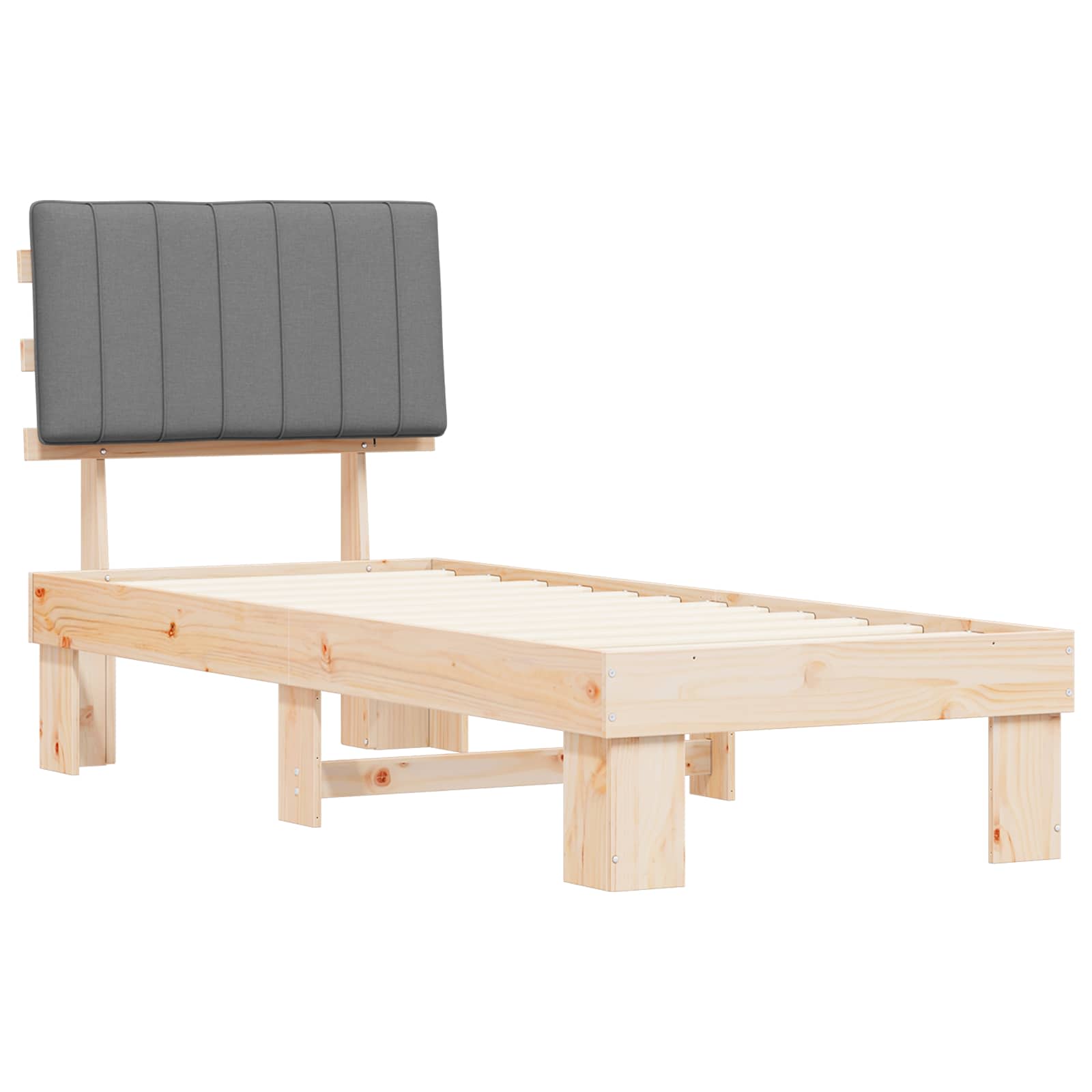 Estrutura de cama com cabeceira estofada cinzento-claro