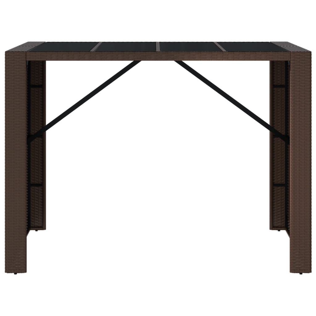 Mesa de bar com tampo de vidro 145x80x110 cm vime PE castanho
