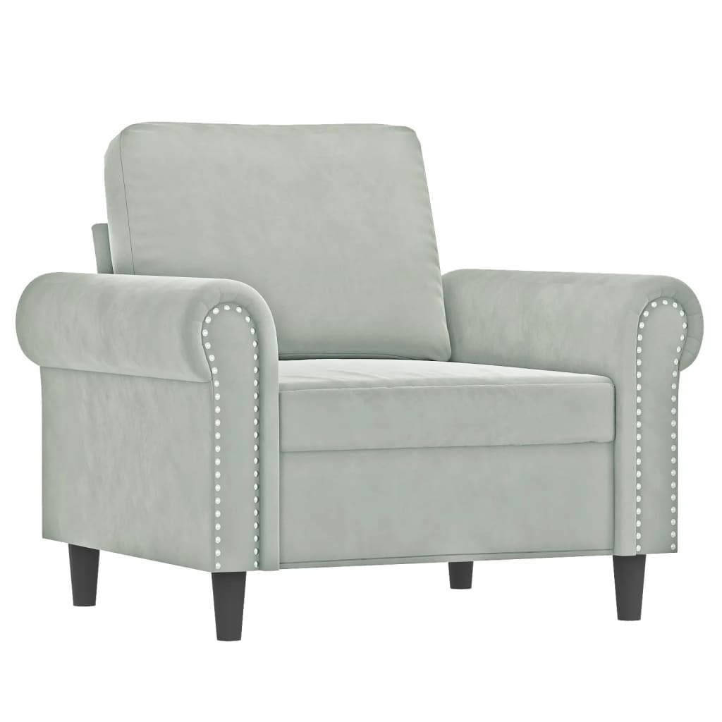4 Pcs conjunto de sofás com almofadões veludo cinzento-claro