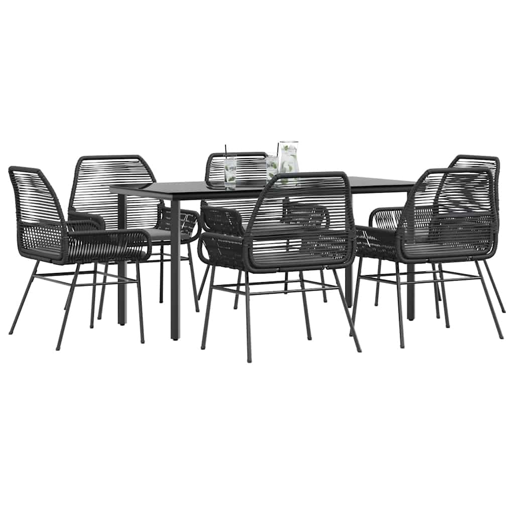 Conjunto de jantar jardim 7 peças almofadas vidro vime PE preto
