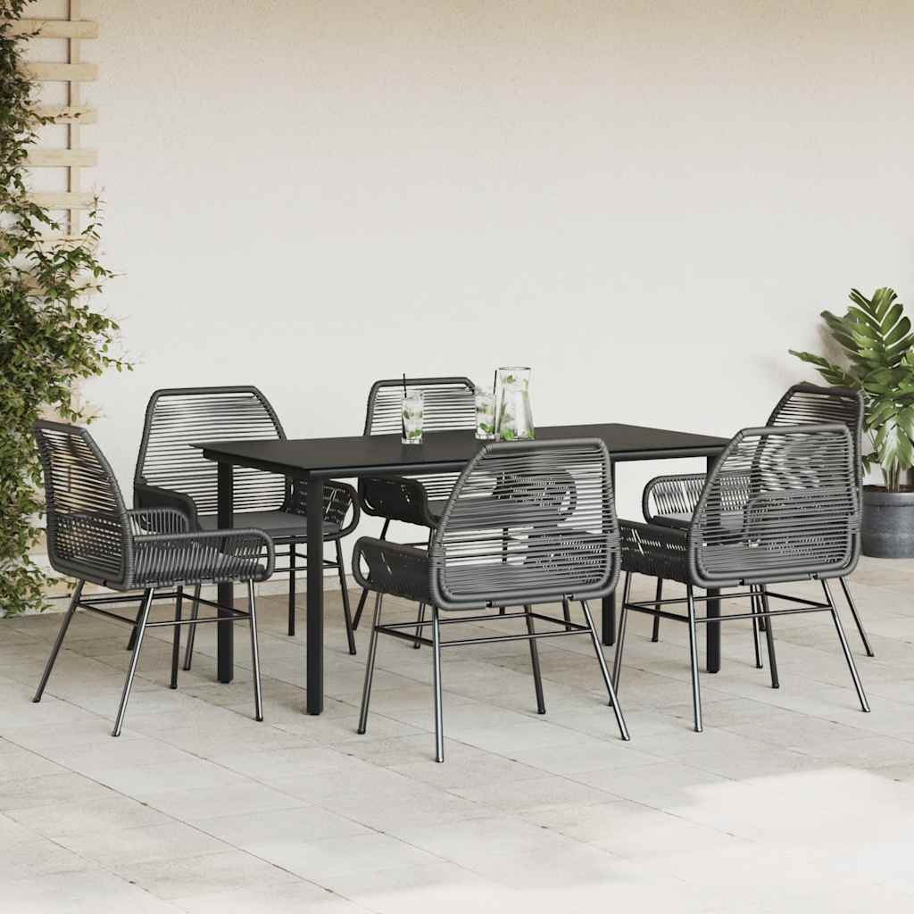 Conjunto de jantar jardim 7 peças almofadas vidro vime PE preto