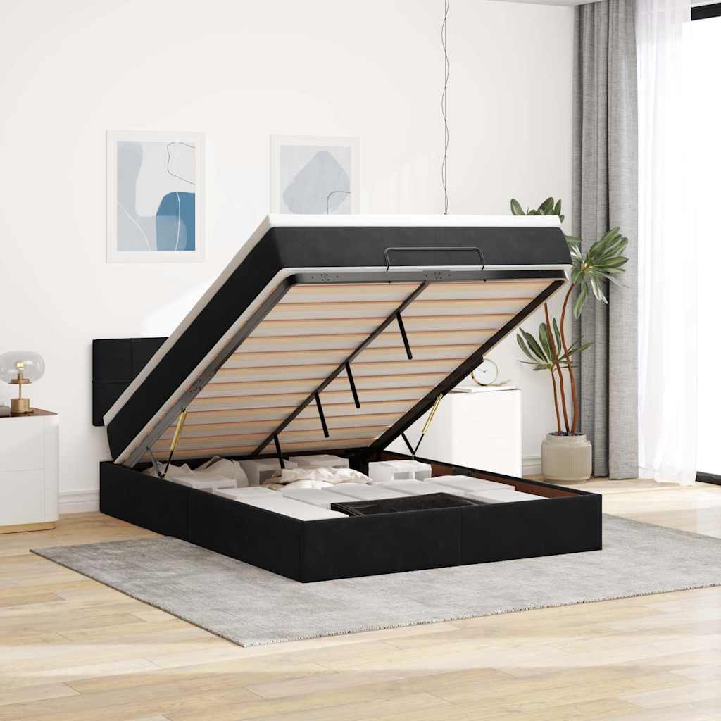 Estrutura de cama otomana com colchão 140x200 cm veludo preto