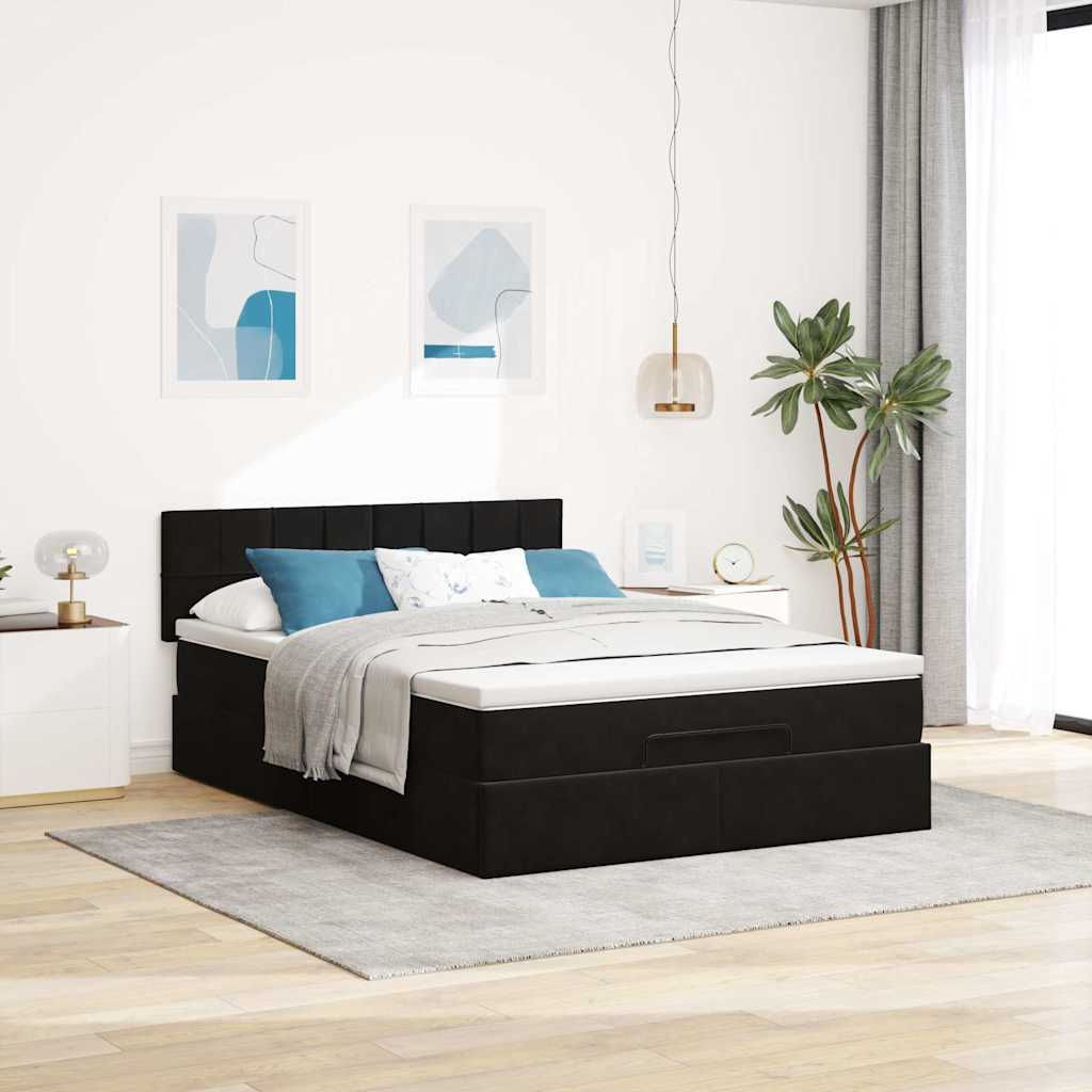 Estrutura de cama otomana com colchão 140x200 cm veludo preto