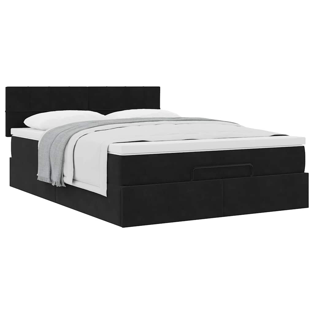 Estrutura de cama otomana com colchão 140x200 cm veludo preto
