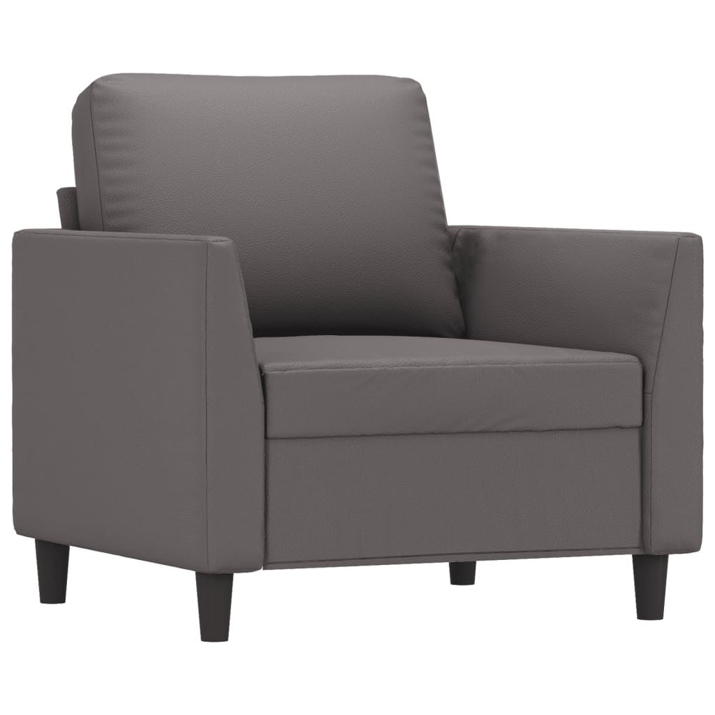 3 Pcs conjunto de sofás c/ almofadões couro artificial cinzento