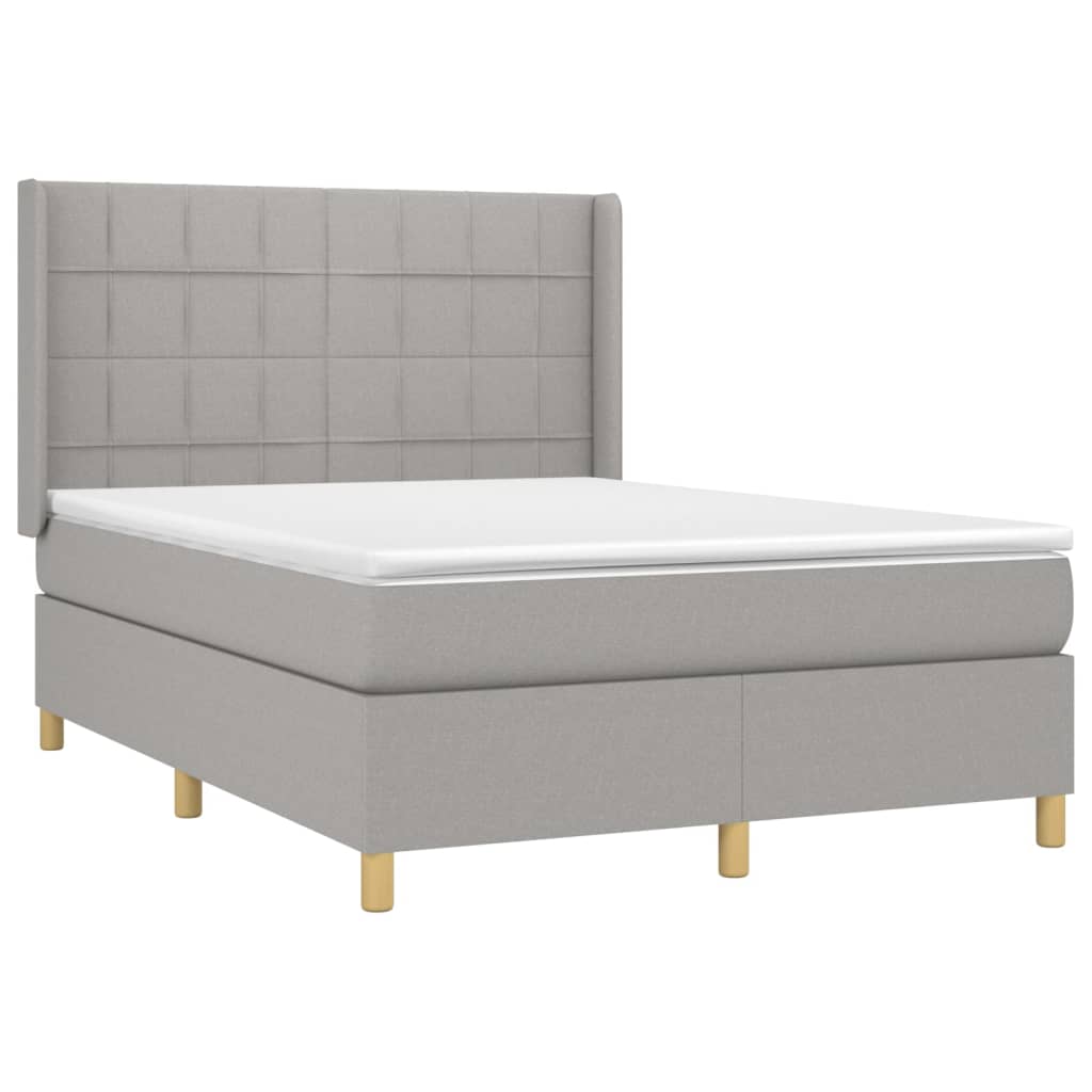 Cama box spring c/ colchão e LED 140x190 cm tecido cinza-claro