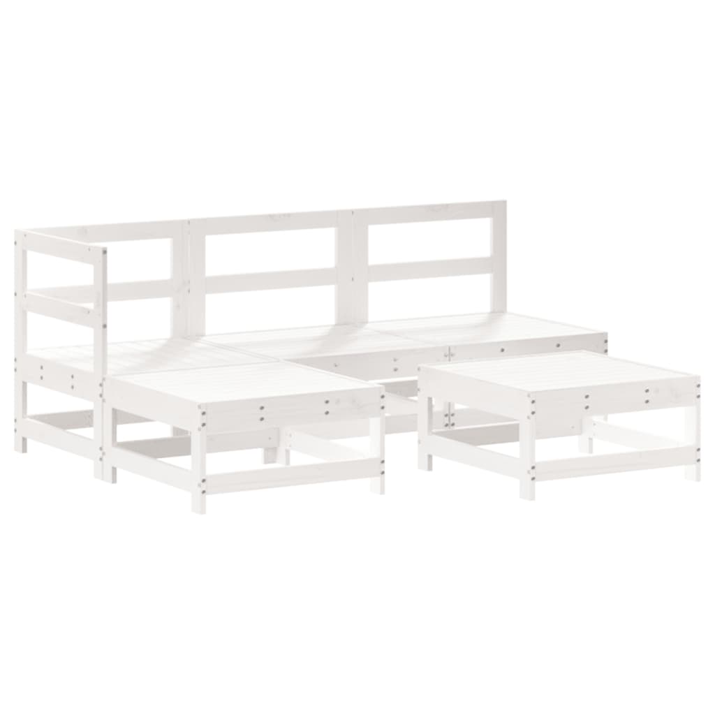 5Pcs conjunto lounge jardim c/ almofadões madeira maciça branco