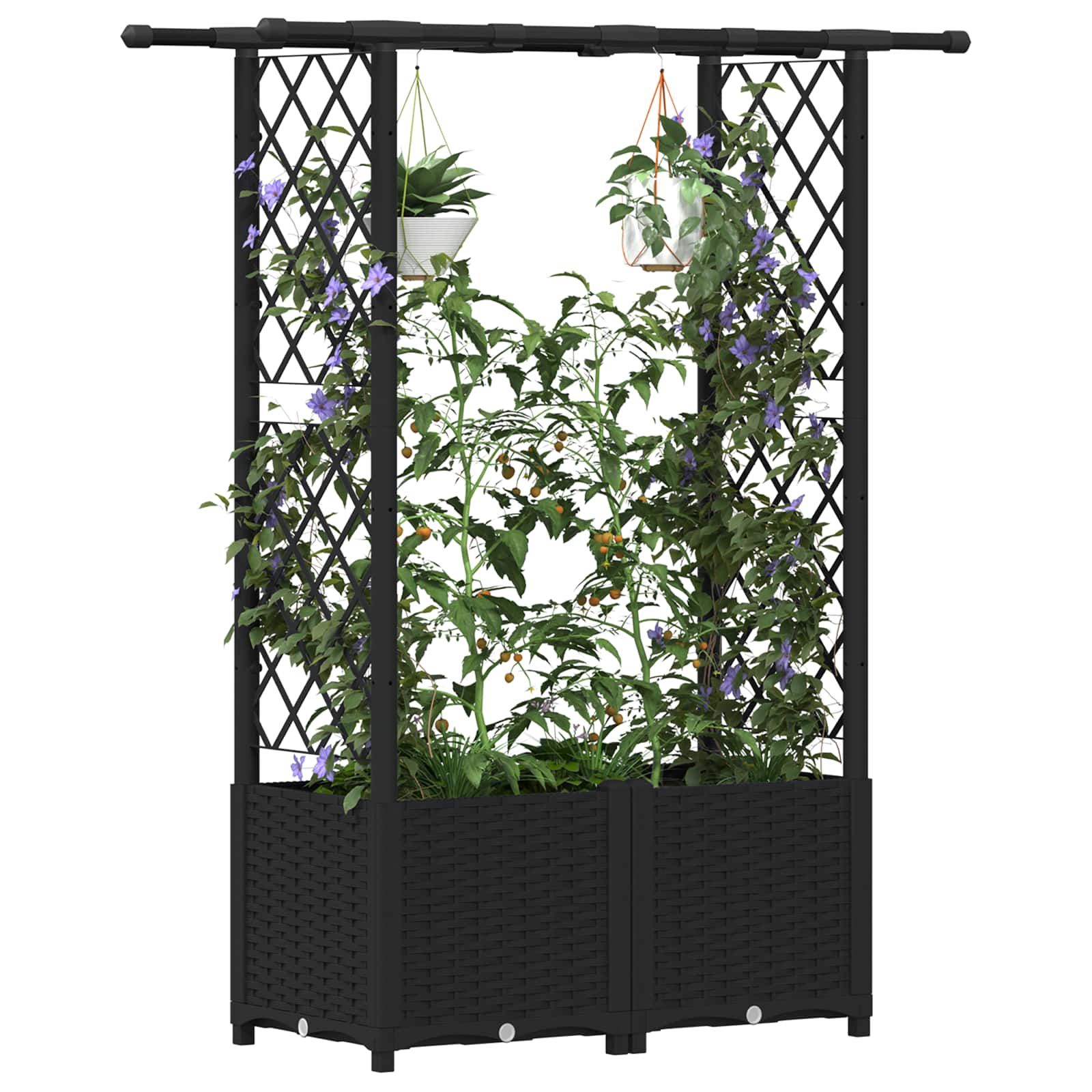 Cama elevada com treliça e telhado preto 124,5 x 40 x 136 cm PP