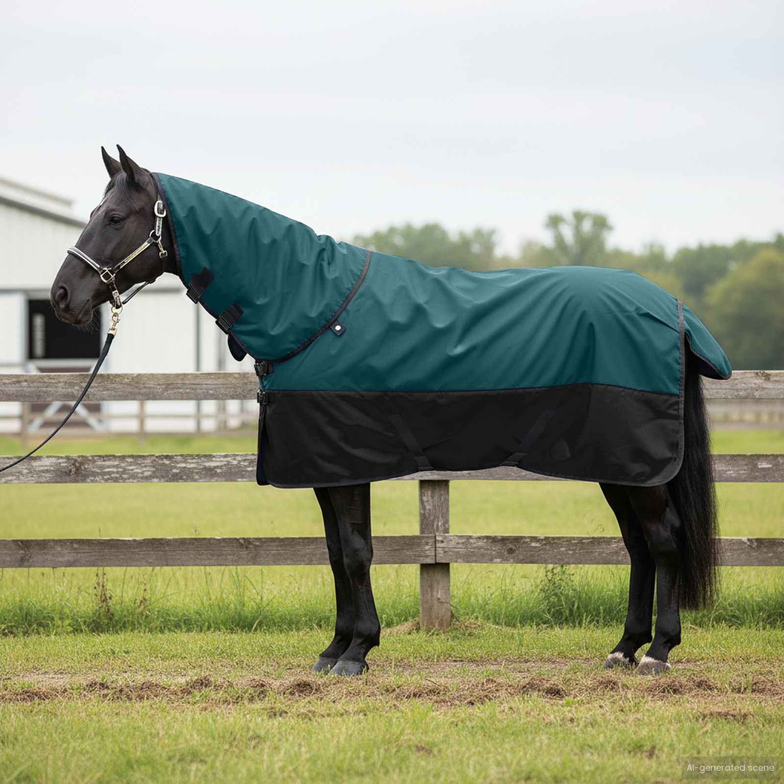 Cobertor de cavalo verde escuro e preto 165 cm poliéster