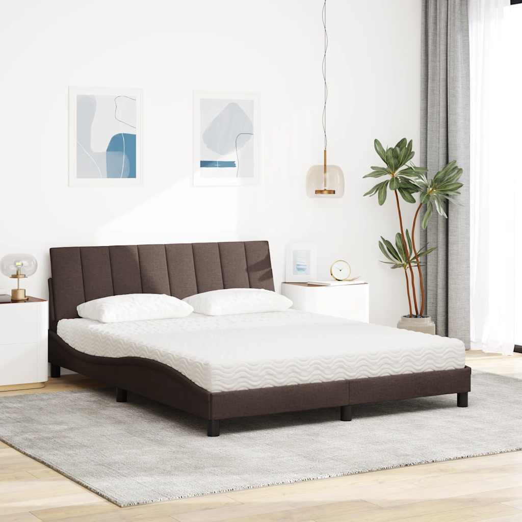 Cama com colchão hanko 160x200 cm tecido castanho-escuro